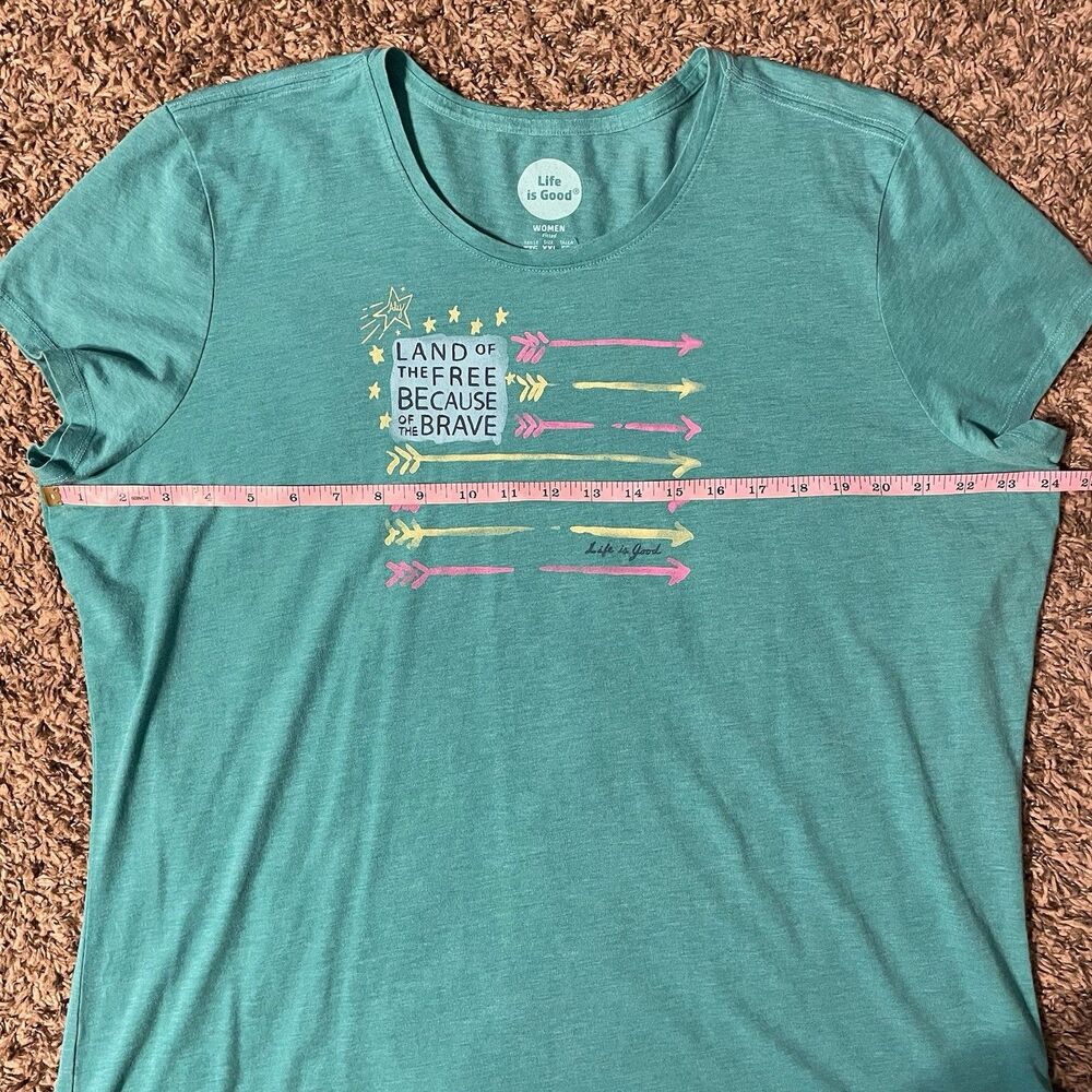 Life Is Good Womens XXL Land Of The Free USA America Teal Graphic Crew T Shirt - Picture 7 of 8